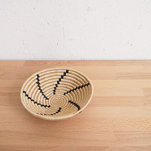 Small African Basket- Tanga/Rwanda Basket/Woven Bowl/Sisal & Sweetgrass Basket/Tan, Black