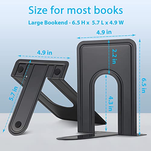 HappyHapi Book Ends Metal Bookends for Shelves,14 Pcs Book End to Hold Books Heavy Duty,Black Non-Skid Bookend,Book Holder Stopper for Shelf Office Home,6.5 x 5.7 x 4.9"(7 Pairs, Large)