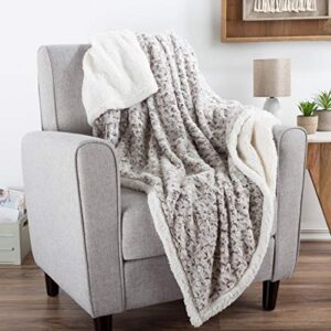 lavish home plush flower fleece sherpa throw blanket, brown