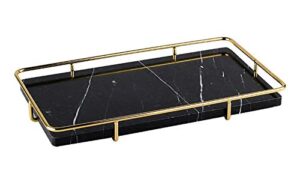 putwo decorative tray black marble tray with polished gold metal handles jewelry tray handmade catchall vanity tray for dresser bathroom vanity table bar ideal gift for birthday christmas – black