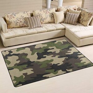 linomo area rug camouflage green camo floor rugs doormat living room home decor, carpets area mats for kids boys girls bedroom 60 x 39 inches