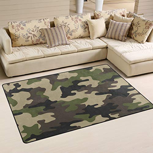 Linomo Area Rug Camouflage Green Camo Floor Rugs Doormat Living Room Home Decor, Carpets Area Mats for Kids Boys Girls Bedroom 60 x 39 Inches