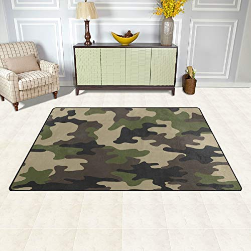 Linomo Area Rug Camouflage Green Camo Floor Rugs Doormat Living Room Home Decor, Carpets Area Mats for Kids Boys Girls Bedroom 60 x 39 Inches