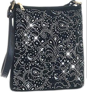 laser cut bling cross body bag rhinestone purse black