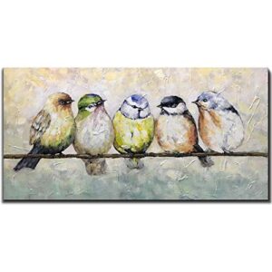 v-inspire paintings，24×48 inch hand painted abstract animal canvas art bird oil painting modern home decor for wall canvas living room bedroom dining room decoration wood inside framed ready to hang