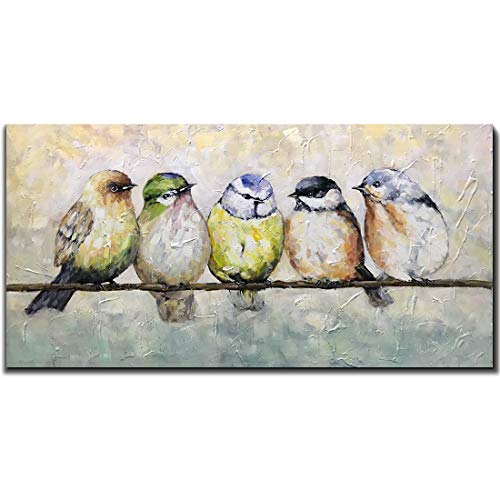 V-inspire Paintings，24x48 Inch Hand Painted Abstract Animal Canvas Art Bird Oil Painting Modern Home Decor for Wall Canvas Living room bedroom dining room Decoration Wood Inside Framed Ready to Hang