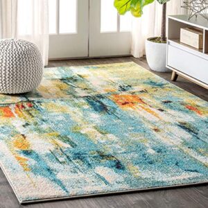 jonathan y ctp100a-5 contemporary pop modern abstract waterfall blue/cream 5 ft. x 8 ft. area-rug, bohemian, easy-cleaning, for bedroom, kitchen, living room, non shedding