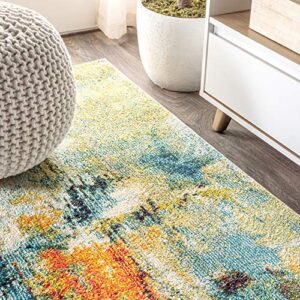 JONATHAN Y CTP100A-5 Contemporary POP Modern Abstract Waterfall Blue/Cream 5 ft. x 8 ft. Area-Rug, Bohemian, Easy-Cleaning, for Bedroom, Kitchen, Living Room, Non Shedding