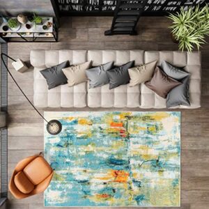 JONATHAN Y CTP100A-5 Contemporary POP Modern Abstract Waterfall Blue/Cream 5 ft. x 8 ft. Area-Rug, Bohemian, Easy-Cleaning, for Bedroom, Kitchen, Living Room, Non Shedding