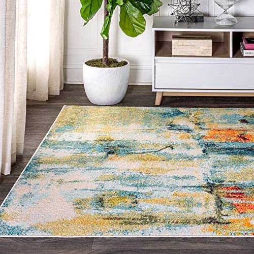 JONATHAN Y CTP100A-5 Contemporary POP Modern Abstract Waterfall Blue/Cream 5 ft. x 8 ft. Area-Rug, Bohemian, Easy-Cleaning, for Bedroom, Kitchen, Living Room, Non Shedding