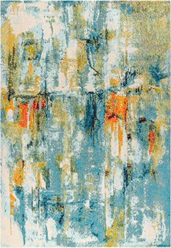 JONATHAN Y CTP100A-5 Contemporary POP Modern Abstract Waterfall Blue/Cream 5 ft. x 8 ft. Area-Rug, Bohemian, Easy-Cleaning, for Bedroom, Kitchen, Living Room, Non Shedding