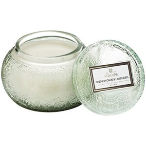 voluspa french cade lavender candle | 14 oz. | 50 hour burn time | embossed glass chawan bowl | coconut wax and natural wicks for a cleaner burn | vegan