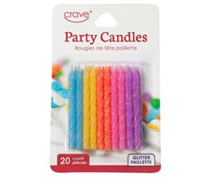 jacent fun glitter striped birthday candles, blue, yellow, orange, pink and purple – 20 count per package, 1-pack