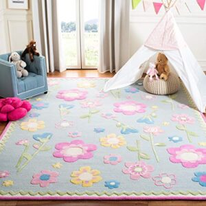 safavieh kids collection 8′ x 10′ blue/multi sfk311a handmade floral wool area rug