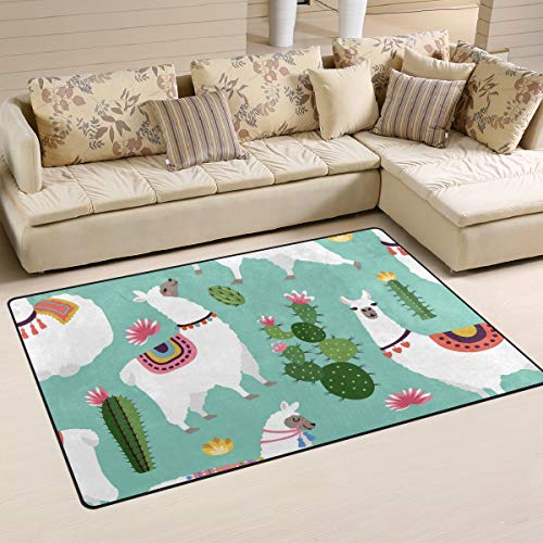 Linomo Area Rug Alpaca Cactus Lama Llama Floor Rugs Doormat Living Room Home Decor, Carpets Area Mats for Kids Boys Girls Bedroom 31 x 20 Inches