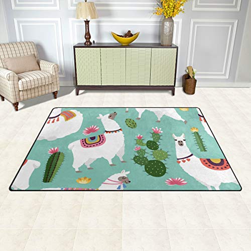 Linomo Area Rug Alpaca Cactus Lama Llama Floor Rugs Doormat Living Room Home Decor, Carpets Area Mats for Kids Boys Girls Bedroom 31 x 20 Inches