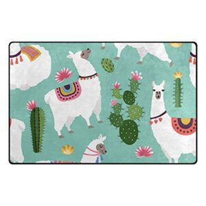 Linomo Area Rug Alpaca Cactus Lama Llama Floor Rugs Doormat Living Room Home Decor, Carpets Area Mats for Kids Boys Girls Bedroom 31 x 20 Inches