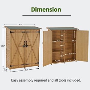 MCombo Outdoor Storage Cabinet, Wood Garden Shed, Outside Tool Shed, Vertical Organizer Cabinet with Double Lockable Doors for Outside, Garden and Yard 1400
