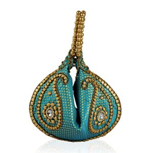 shop lc acrylic gemstone beige blue potli bag zipper closure pearl studded purses summer clutch bag for women