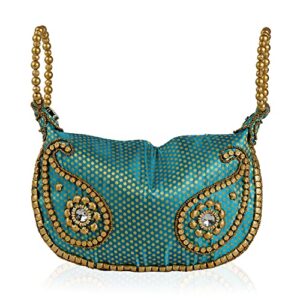 Shop LC Acrylic Gemstone Beige Blue Potli Bag Zipper Closure Pearl Studded Purses Summer Clutch Bag for Women