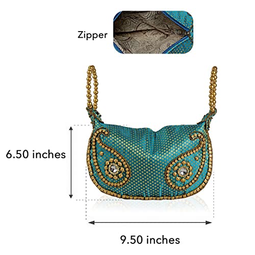 Shop LC Acrylic Gemstone Beige Blue Potli Bag Zipper Closure Pearl Studded Purses Summer Clutch Bag for Women