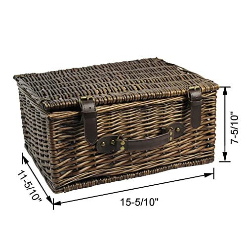 Wicker Picnic Basket for 4 with Soft Picnic Blanket, Picnic Set for 4 with Beach Mat, Willow Hamper Service Gift Set for Camping and Outdoor Party Best Gifts