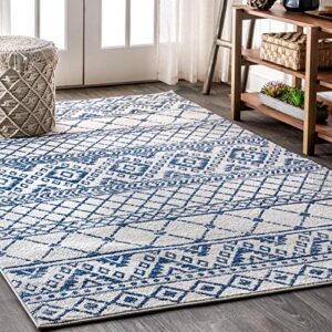 jonathan y moh103a-5 moroccan hype boho vintage tribal cream/blue 5 ft. x 8 ft. area-rug, bohemian, easy-cleaning, for bedroom, kitchen, living room, non shedding