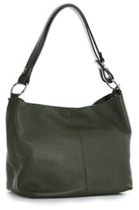 liatalia womens genuine italian leather medium size shoulder hobo bag – adjustable long strap handbag – emmy [olive green]