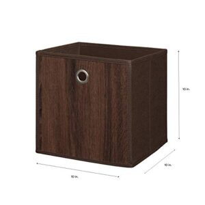 Organize It All Faux Wood Storage Cube | Dimensions: 10" x 10" x 10" | Collapsible | Home Storage | Faux Wood Design | Dark Brown