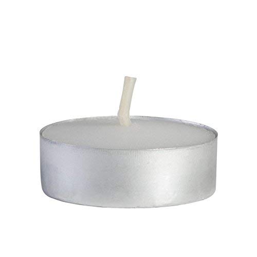 Tea Light Candles - 50 Bulk Pack - White Unscented Travel, Centerpiece, Decorative Candle - 4.5 Hour Burn Time - Pressed Wax - by Ner Mitzvah