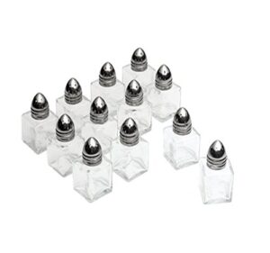 mini salt & peppper shakers shaker, cube shape, polished chrome top, glass body – 1 dozen by upi