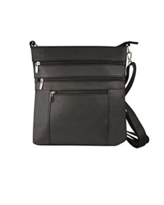 roma leathers multi pocket body purse – deep main compartment, adjustable shoulder strap – black