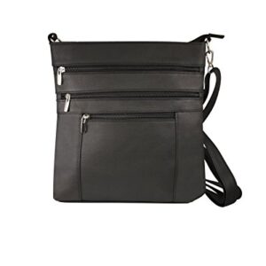 Roma Leathers Multi Pocket Body Purse - Deep Main Compartment, Adjustable Shoulder Strap - Black