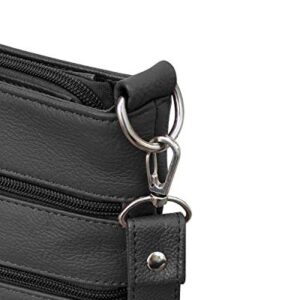 Roma Leathers Multi Pocket Body Purse - Deep Main Compartment, Adjustable Shoulder Strap - Black