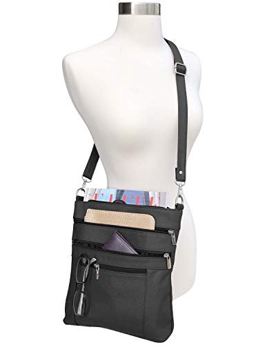 Roma Leathers Multi Pocket Body Purse - Deep Main Compartment, Adjustable Shoulder Strap - Black