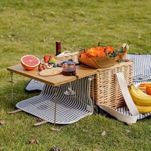 Wicker Picnic Basket for 2 Persons Picnic Kit, Willow Hamper Service Gift Set with Bamboo Wine Table for Camping and Outdoor Party