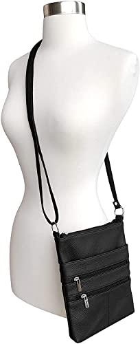 Roma Leathers Cross Body Purse - Premium Quality Leather - Designed in USA, Black