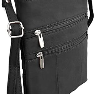 Roma Leathers Cross Body Purse - Premium Quality Leather - Designed in USA, Black