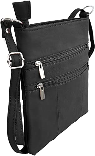 Roma Leathers Cross Body Purse - Premium Quality Leather - Designed in USA, Black