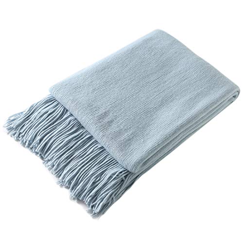 Homiest Decorative Knitted Throw Blanket with Fringe Soft & Cozy Tassel Blanket for Couch Sofa Bed (Light Blue,50x60)