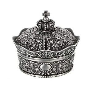 hipiwe vintage jewelry box, antique crown design trinket treasure chest storage organizer,metal earrings/necklace/ring holder case, keepsake giftb box for girls women (small)