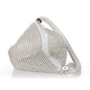 Politesse & Romance Triangle Luxury Full Rhinestones Fashion Evening Clutch Bag Party Prom Wedding Purse-Best Gife for Women, Silver