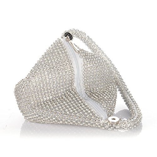 Politesse & Romance Triangle Luxury Full Rhinestones Fashion Evening Clutch Bag Party Prom Wedding Purse-Best Gife for Women, Silver