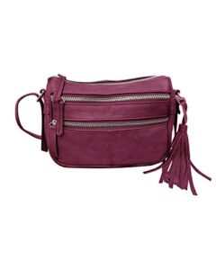 roma leathers tassel compact body purse – cowhide leather, metal zipper teeth – wine