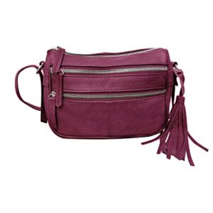 Roma Leathers Tassel Compact Body Purse - Cowhide Leather, Metal Zipper Teeth - Wine