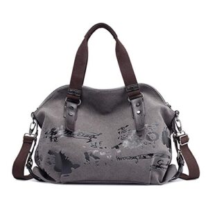 women handbag casual vintage hobo canvas daily purse shoulder tote shopper bag (19.68”h* 15.74”l* 6.29”w, gray)