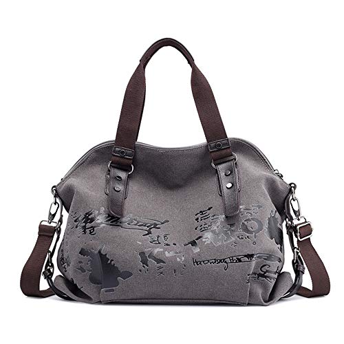 Women Handbag Casual Vintage Hobo Canvas Daily Purse Shoulder Tote Shopper Bag (19.68''H* 15.74''L* 6.29''W, Gray)