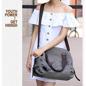 Women Handbag Casual Vintage Hobo Canvas Daily Purse Shoulder Tote Shopper Bag (19.68''H* 15.74''L* 6.29''W, Gray)