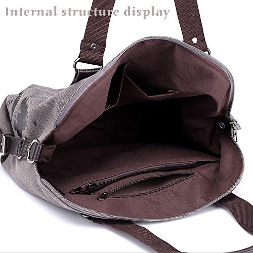 Women Handbag Casual Vintage Hobo Canvas Daily Purse Shoulder Tote Shopper Bag (19.68''H* 15.74''L* 6.29''W, Gray)