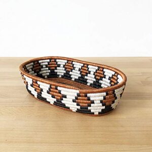 african bread basket- bungoma/sisal and sweetgrass/woven basket/made in rwanda/burnt sienna, black, white